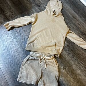 Tan Hoodie and Shorts Set